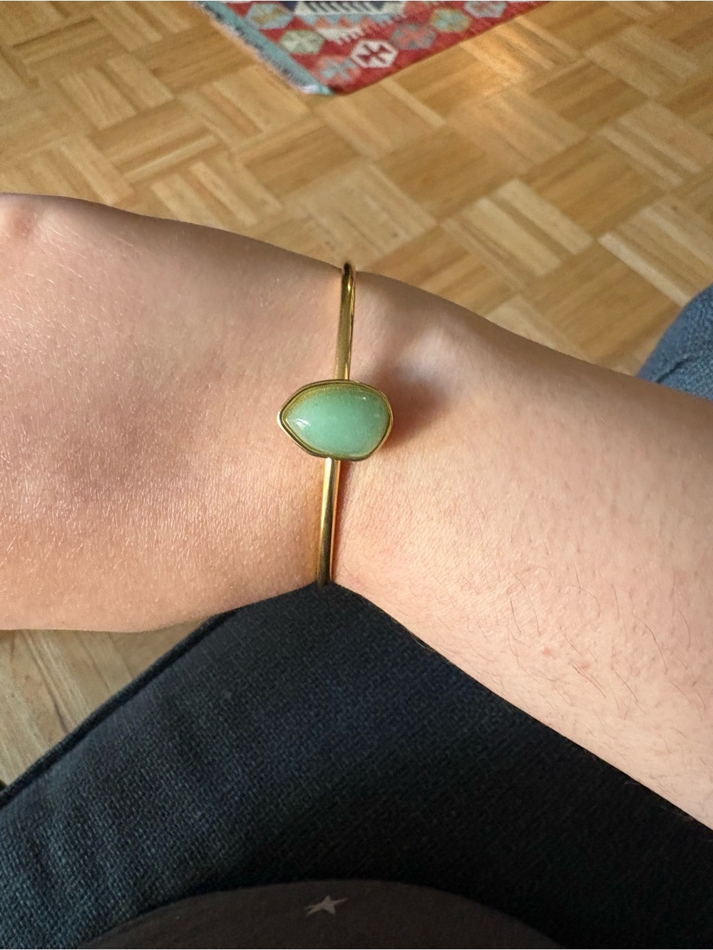 Gold-Tone Bangle Bracelet with Mint Green Stone